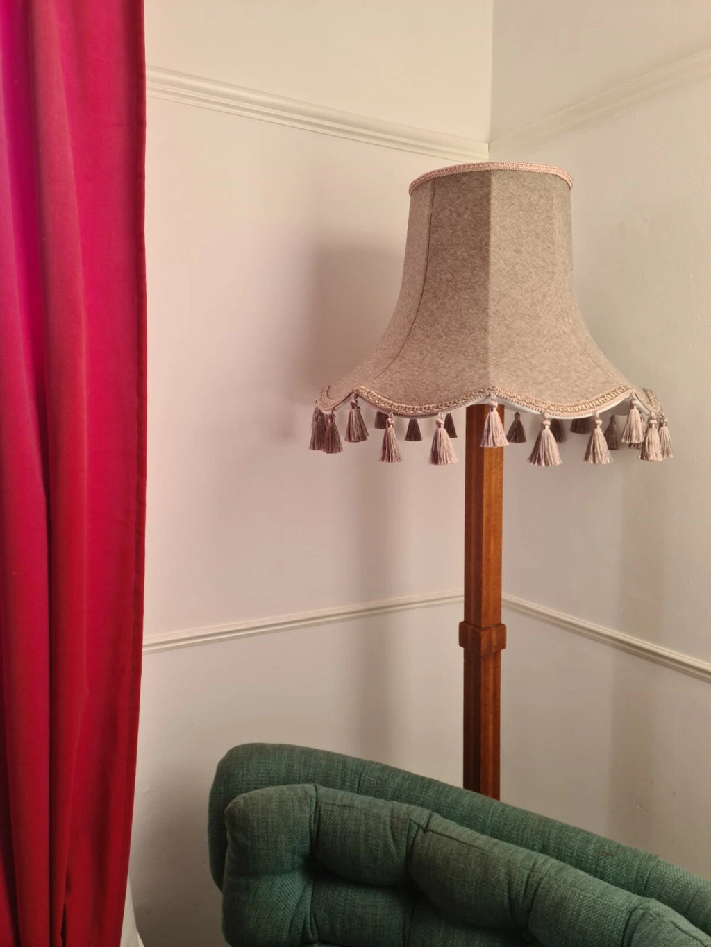 Handmade lampshade beige wool fabric gold tassle standard lamp ceiling pendant