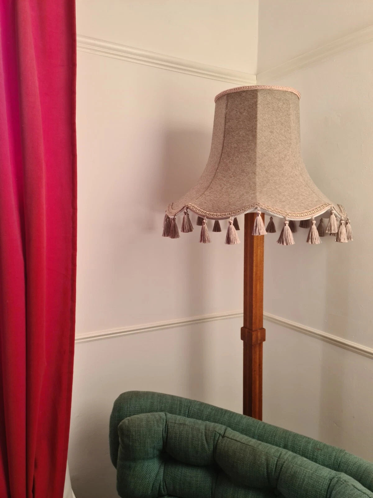 Handmade lampshade beige wool fabric gold tassle standard lamp ceiling pendant