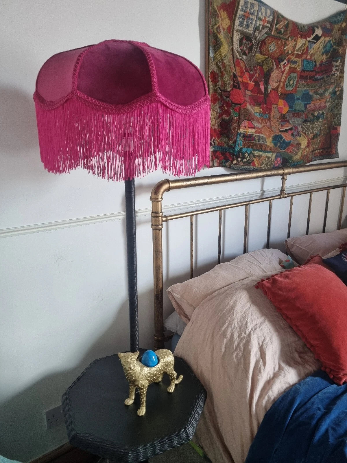 Handmade Bright Pink Velvet lampshade pendant for standard lamp or ceiling light