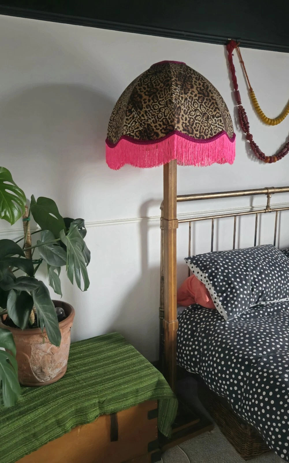 Large lampshade leopard animal print  pink neon fringe standard lamp pendant