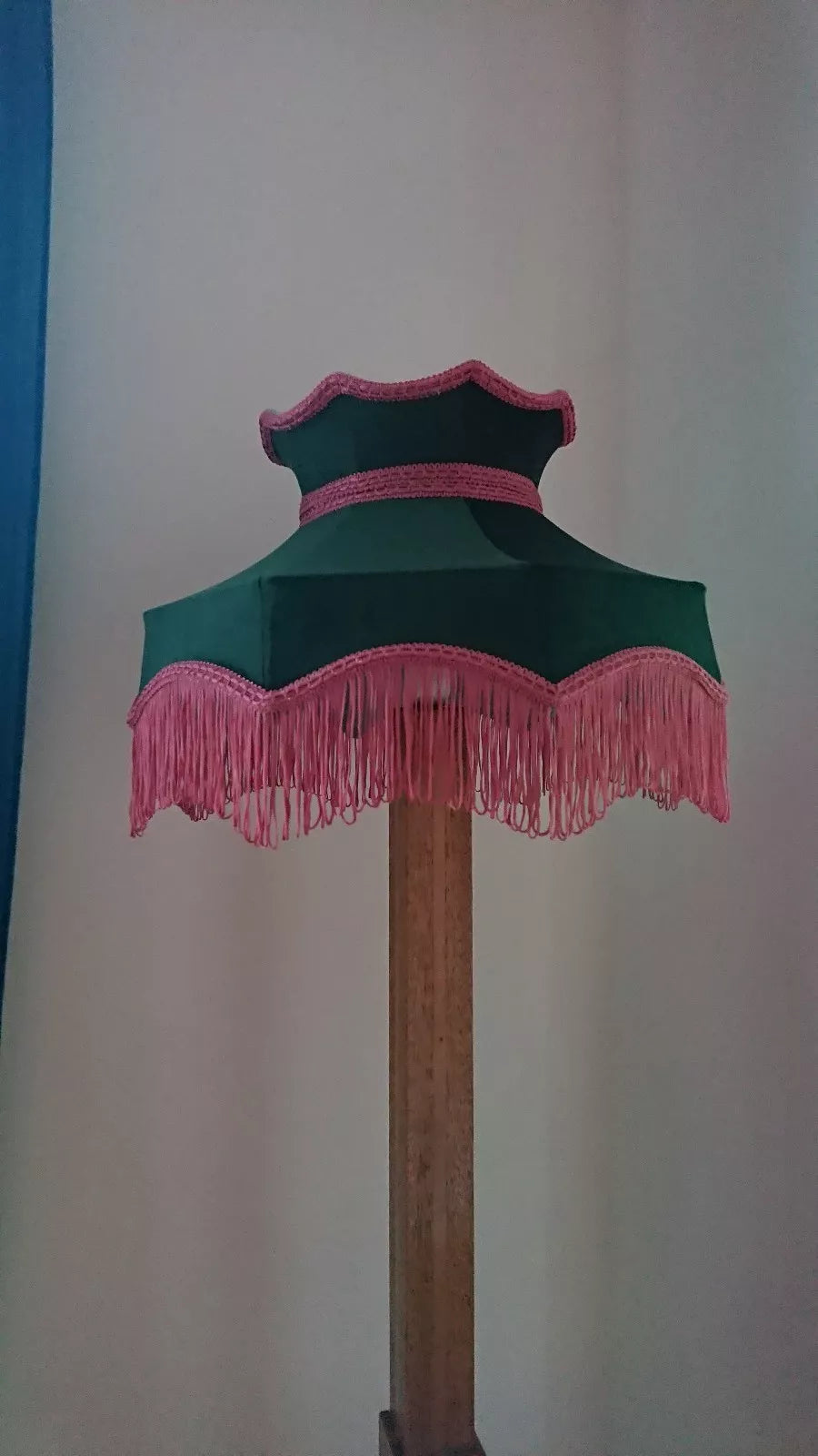 Small green velvet handmade lampshade crown shaped for a table lamp or ceiling