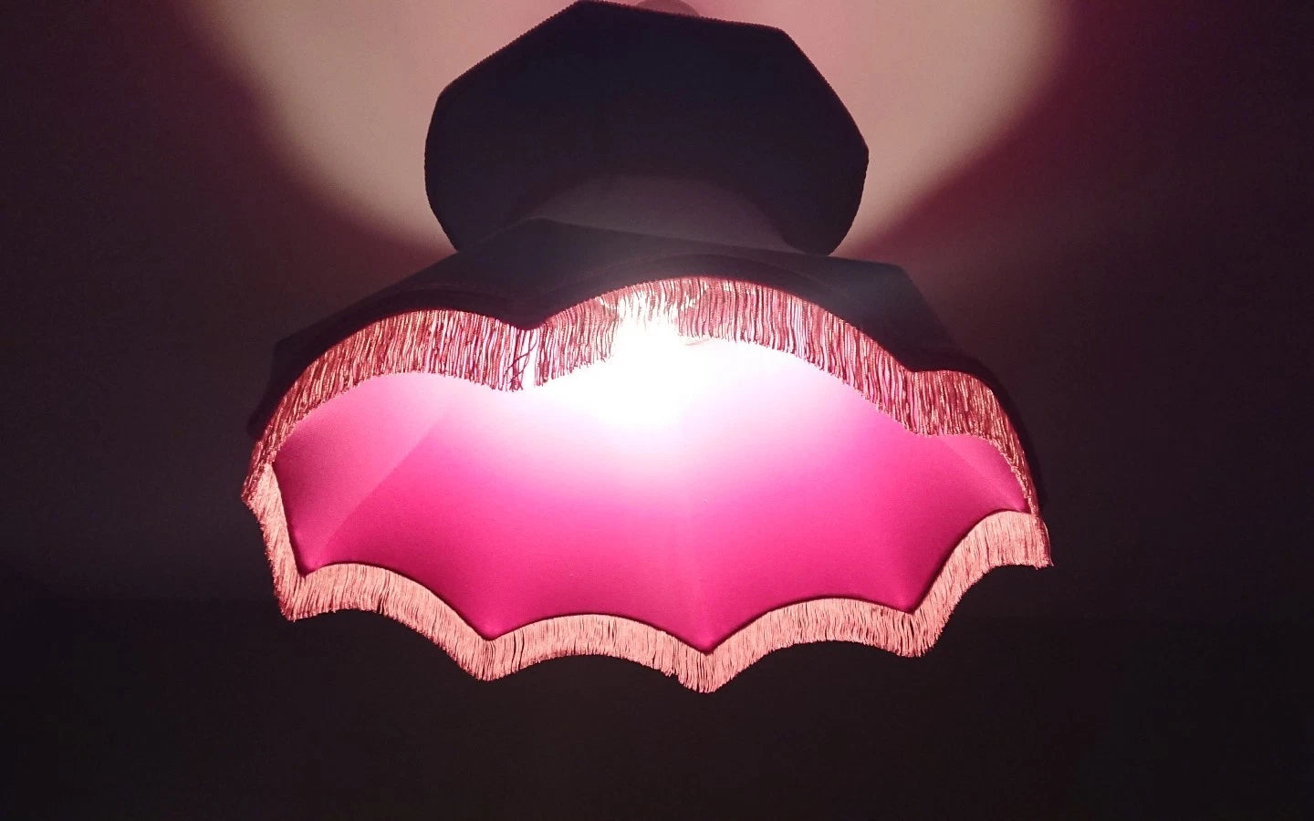 Pale blue velvet lampshade crown shaped lined pink for standard lamp or ceiling