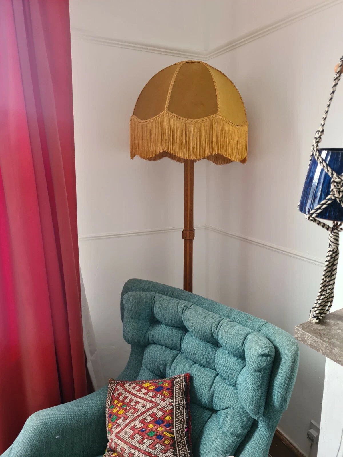 Handmade dome shaped lampshade mustard  yellow velvet standard lamp ceiling