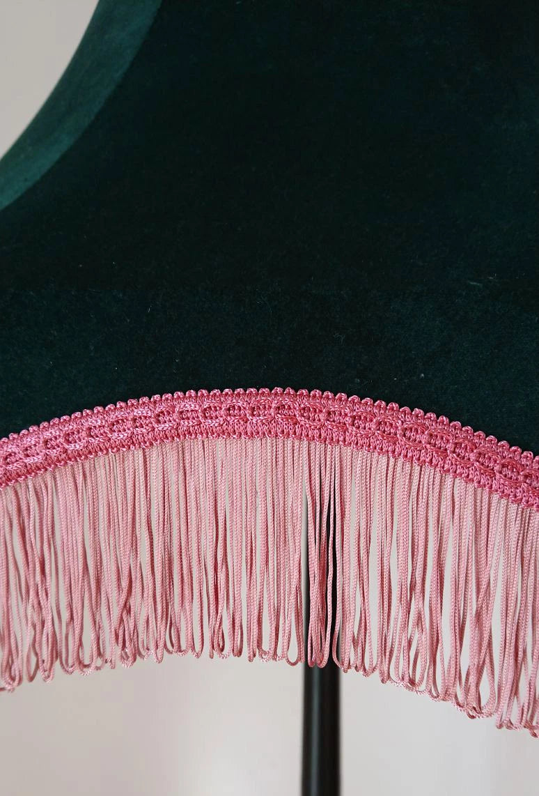 Large green velvet crown Lisa lampshade pink fringe standard lamp ceiling light