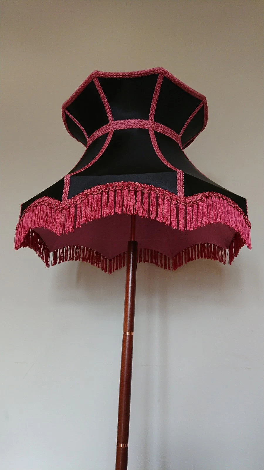 Large handmade crown shaped lampshade black pink standard lamp ceiling pendant
