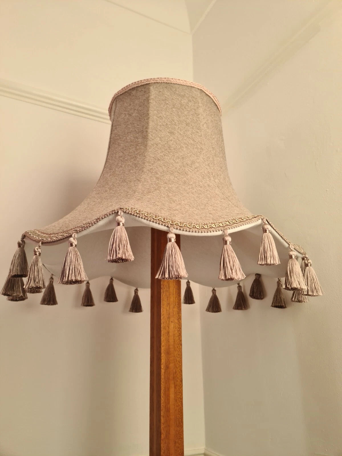Handmade lampshade beige wool fabric gold tassle standard lamp ceiling pendant