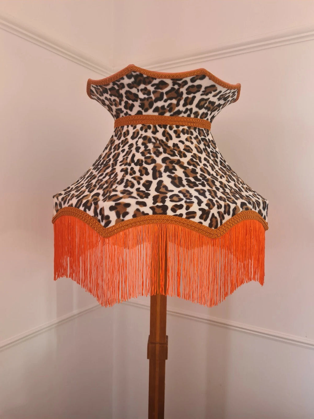 Handmade large crown lampshade orange leopard print standard lamp pendant