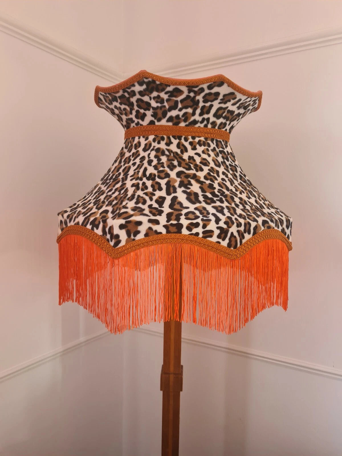 Handmade large crown lampshade orange leopard print standard lamp pendant