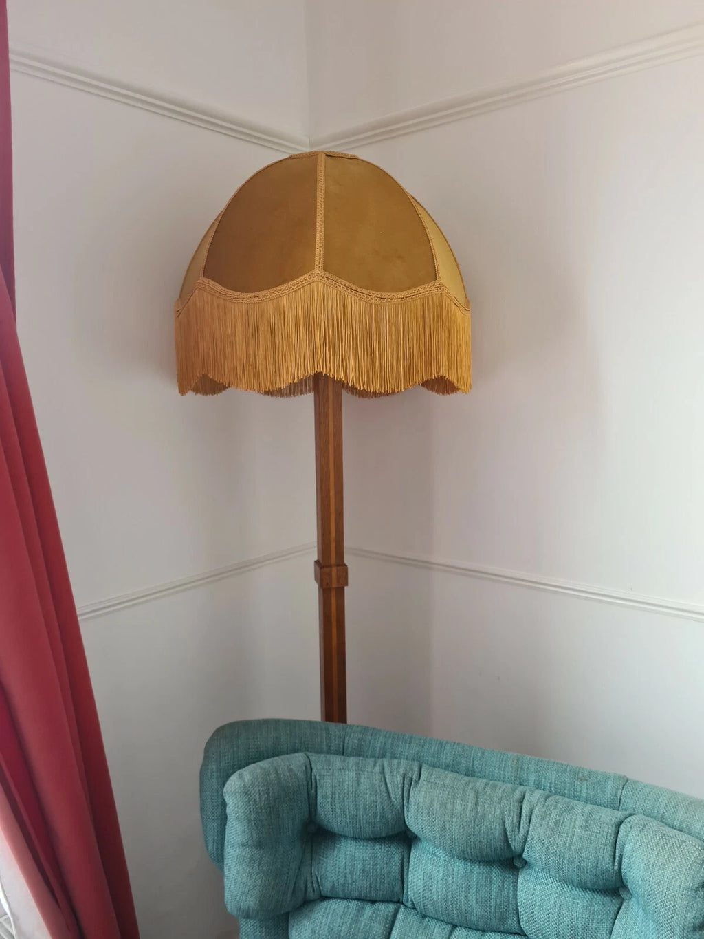 Handmade dome shaped lampshade mustard  yellow velvet standard lamp ceiling