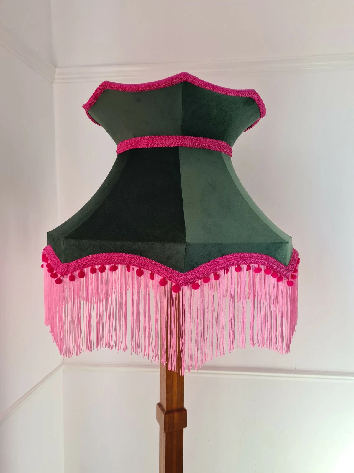 Large green velvet crown lampshade bright pink standard lamp ceiling light lamp