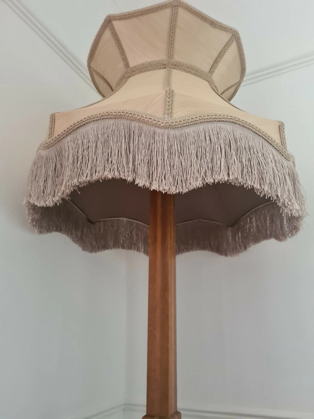 Gold silk handmade lampshade crown shaped for standard lamp or ceiling pendant