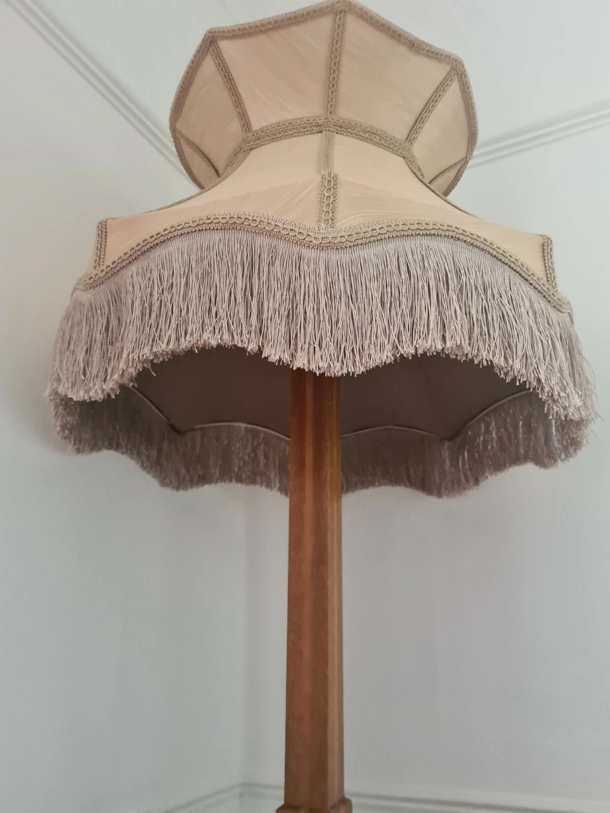 Gold silk handmade lampshade crown shaped for standard lamp or ceiling pendant