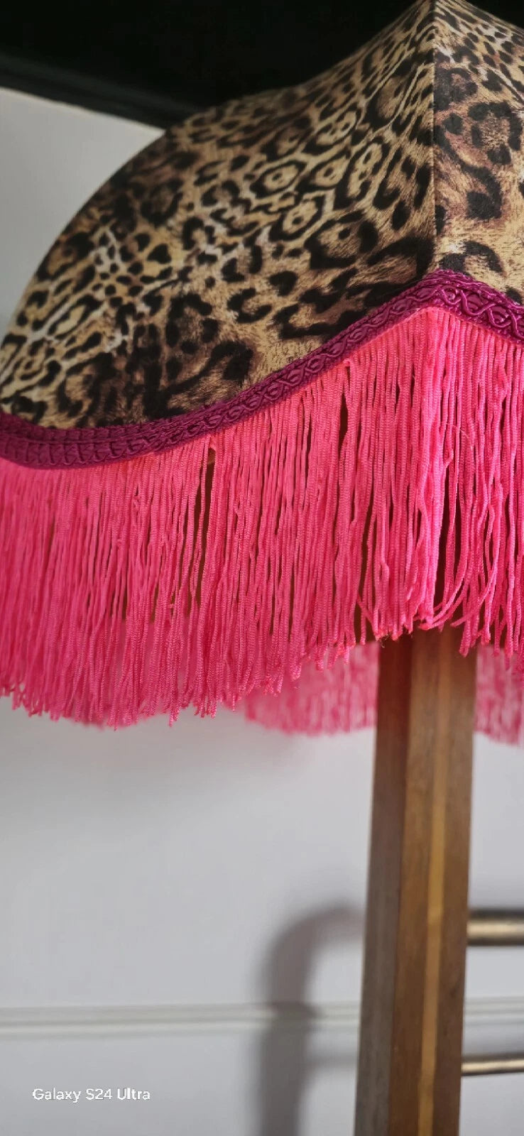 Large lampshade leopard animal print  pink neon fringe standard lamp pendant