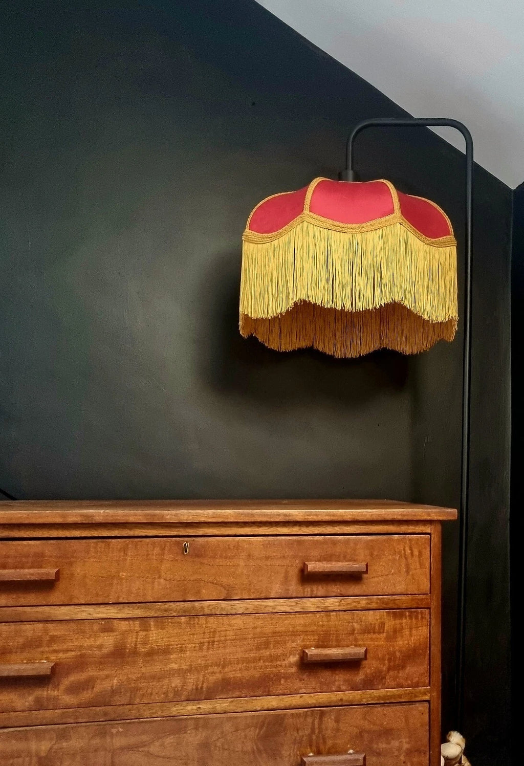 Handmade red and gold lampshade pendant for standard lamp or ceiling light