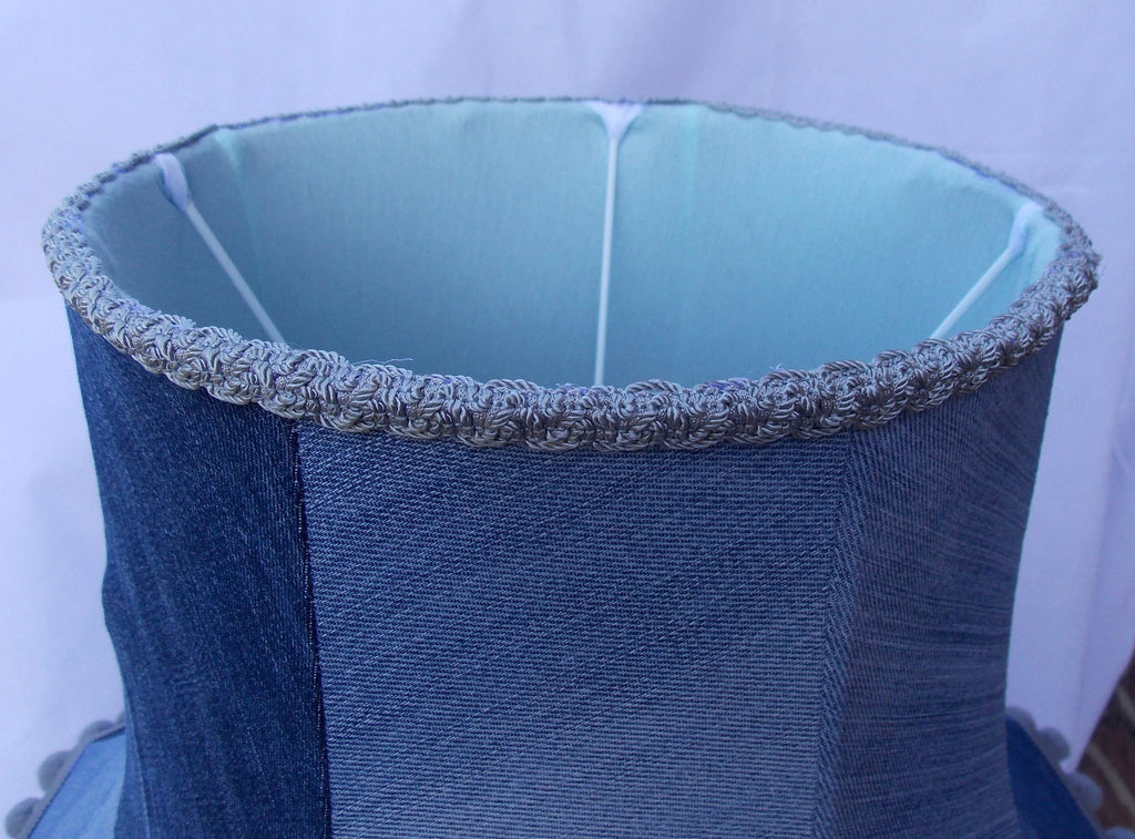 Handmade lampshade made from denim jeans for standard lamp floor or ceiling
