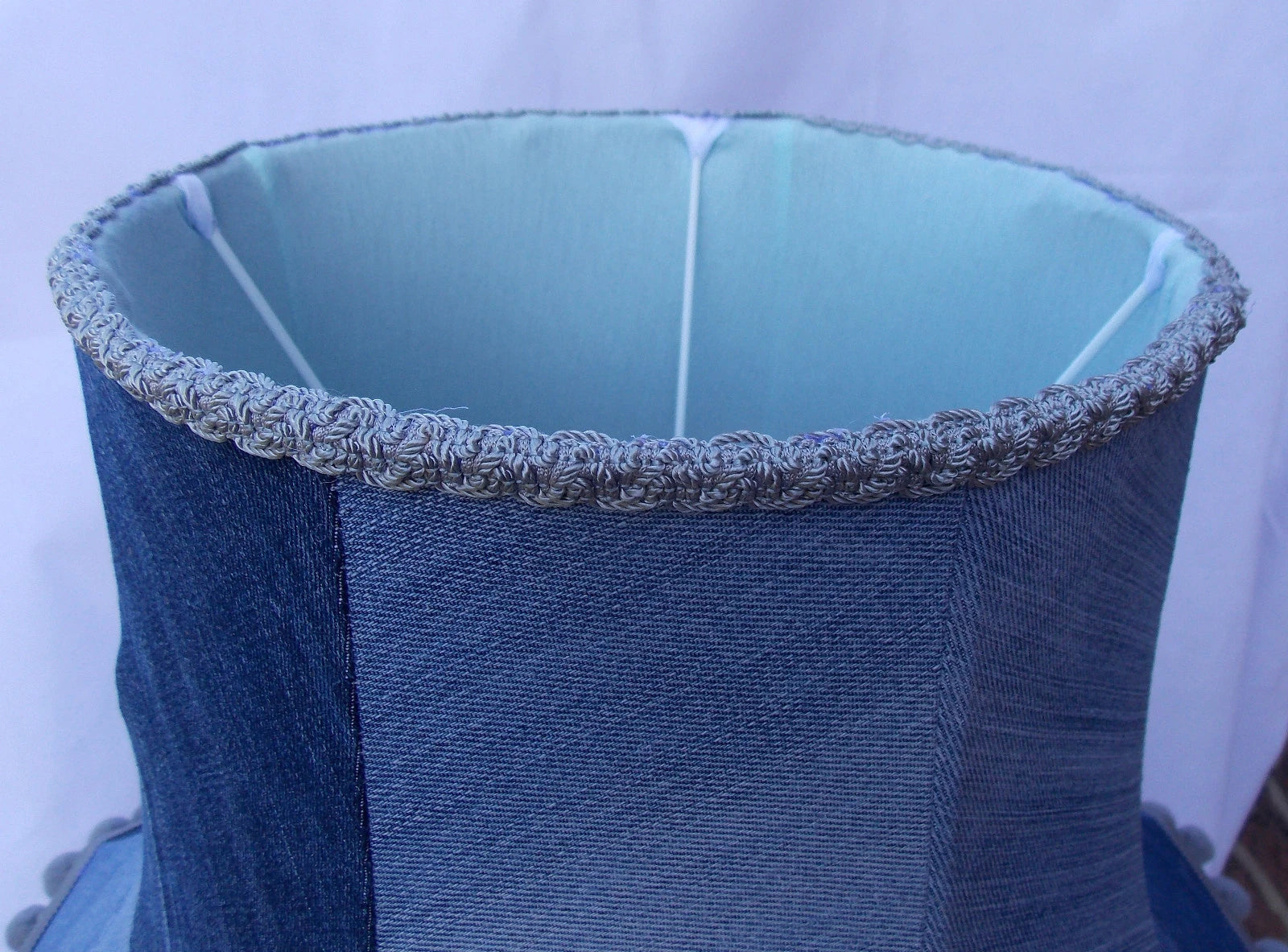 Handmade lampshade made from denim jeans for standard lamp floor or ceiling
