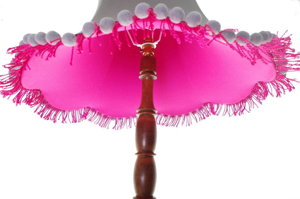 Handmade Lisa lampshade in grey cotton pink lining for standard lamp or ceiling