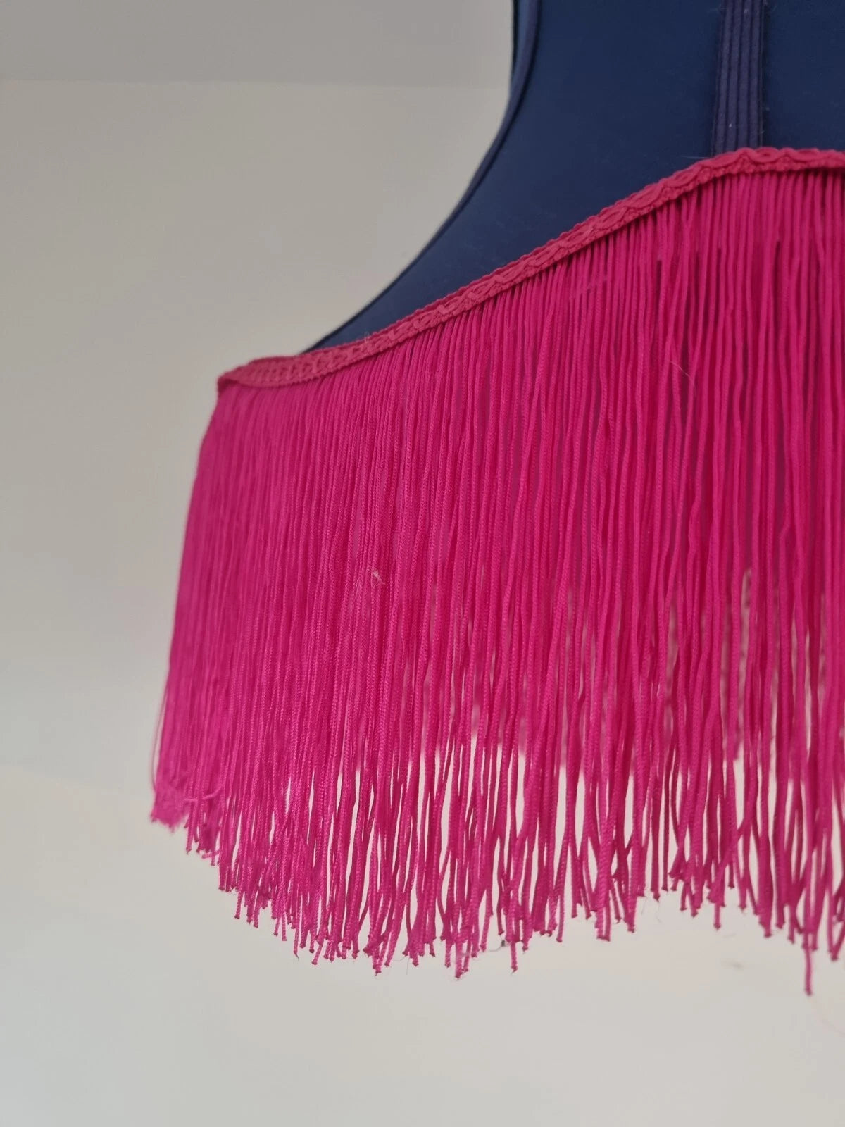 Handmade lampshade navy fabric bright pink fringe  standard lamp or ceiling lamp