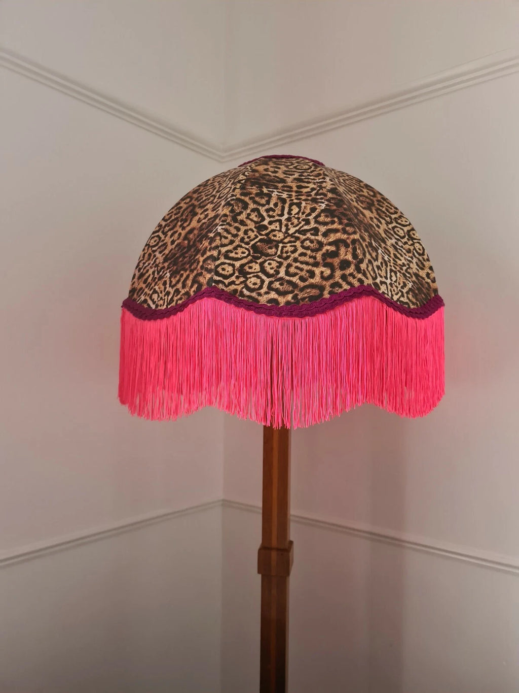 Handmade dome lampshade animal print neon pink standard lamp or ceiling