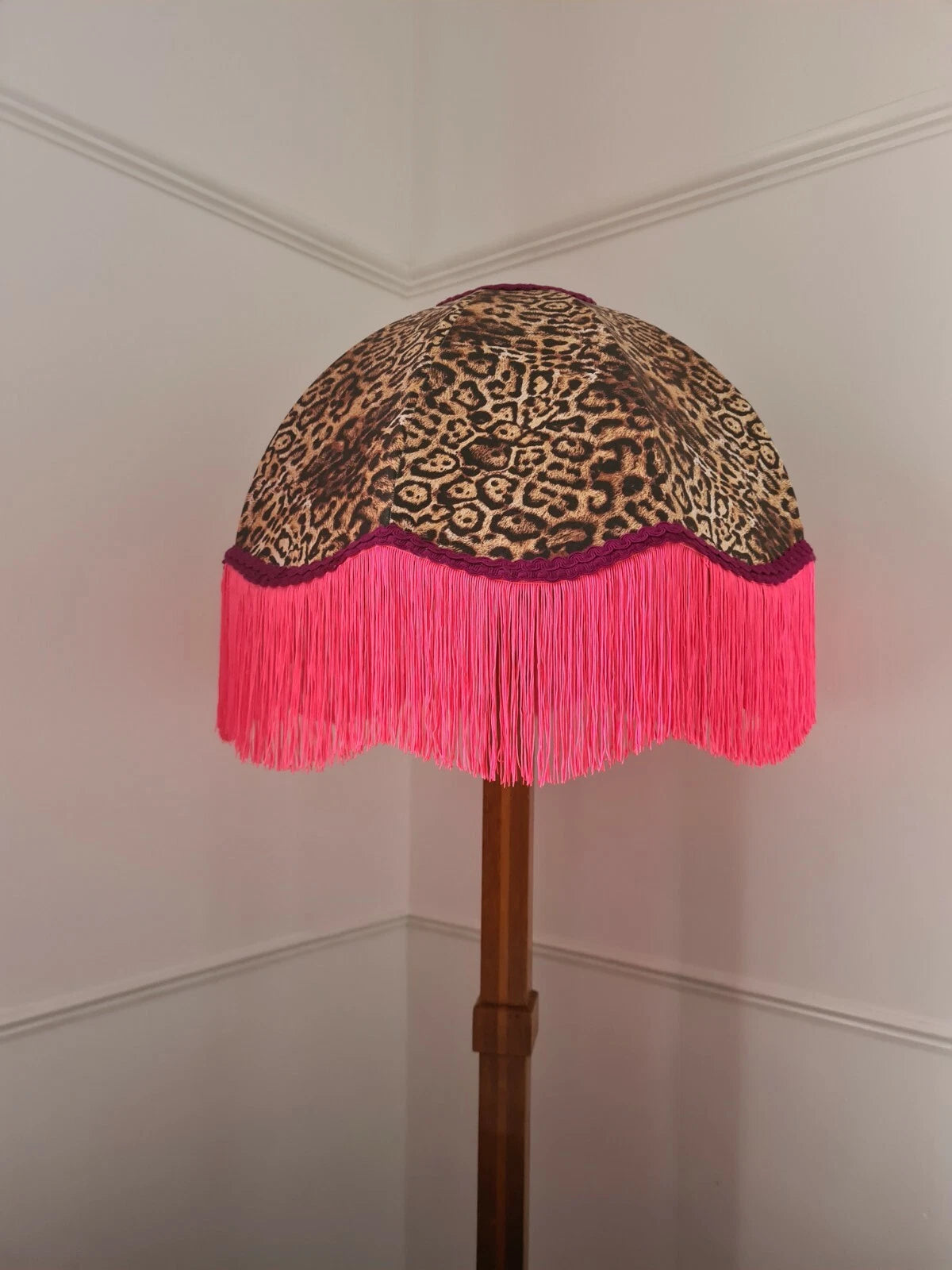 Handmade dome lampshade animal print neon pink standard lamp or ceiling