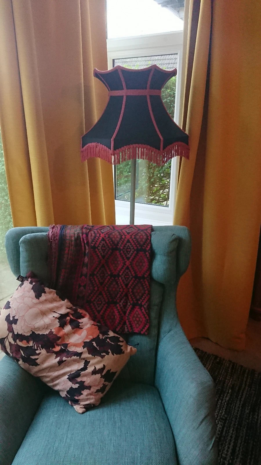 Large handmade crown shaped lampshade black pink standard lamp ceiling pendant