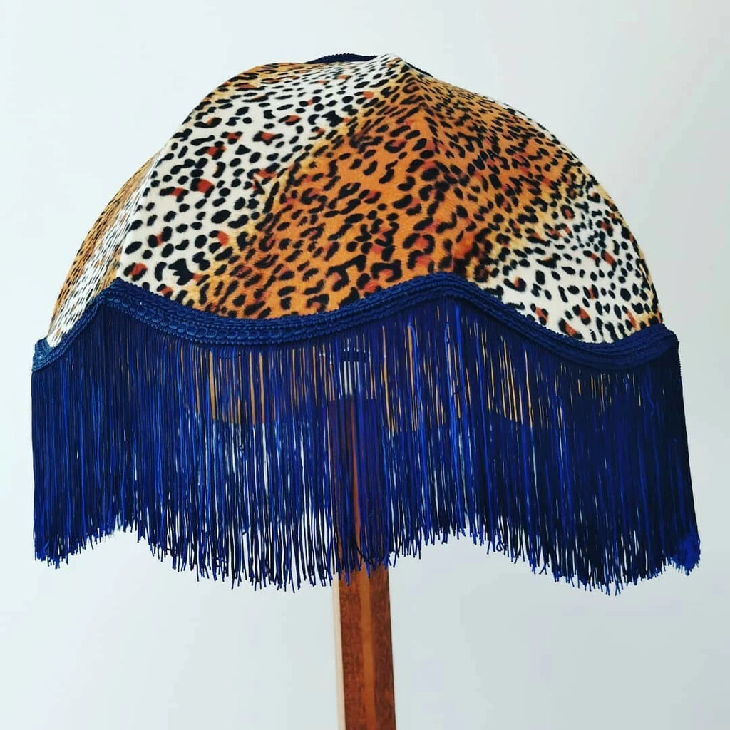 Handmade dome lampshade in leopard print animal fabric standard lamp or ceiling