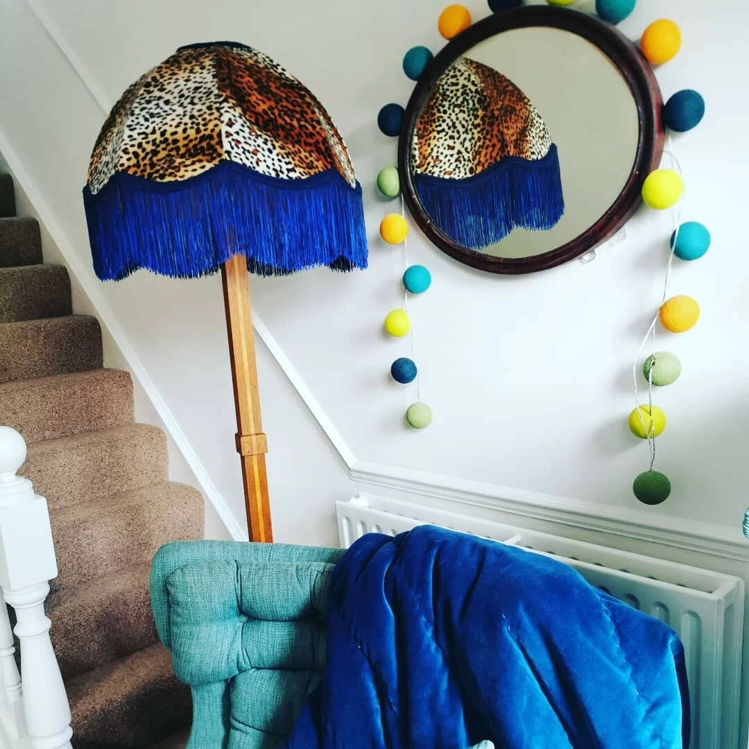 Handmade dome lampshade in leopard print animal fabric standard lamp or ceiling