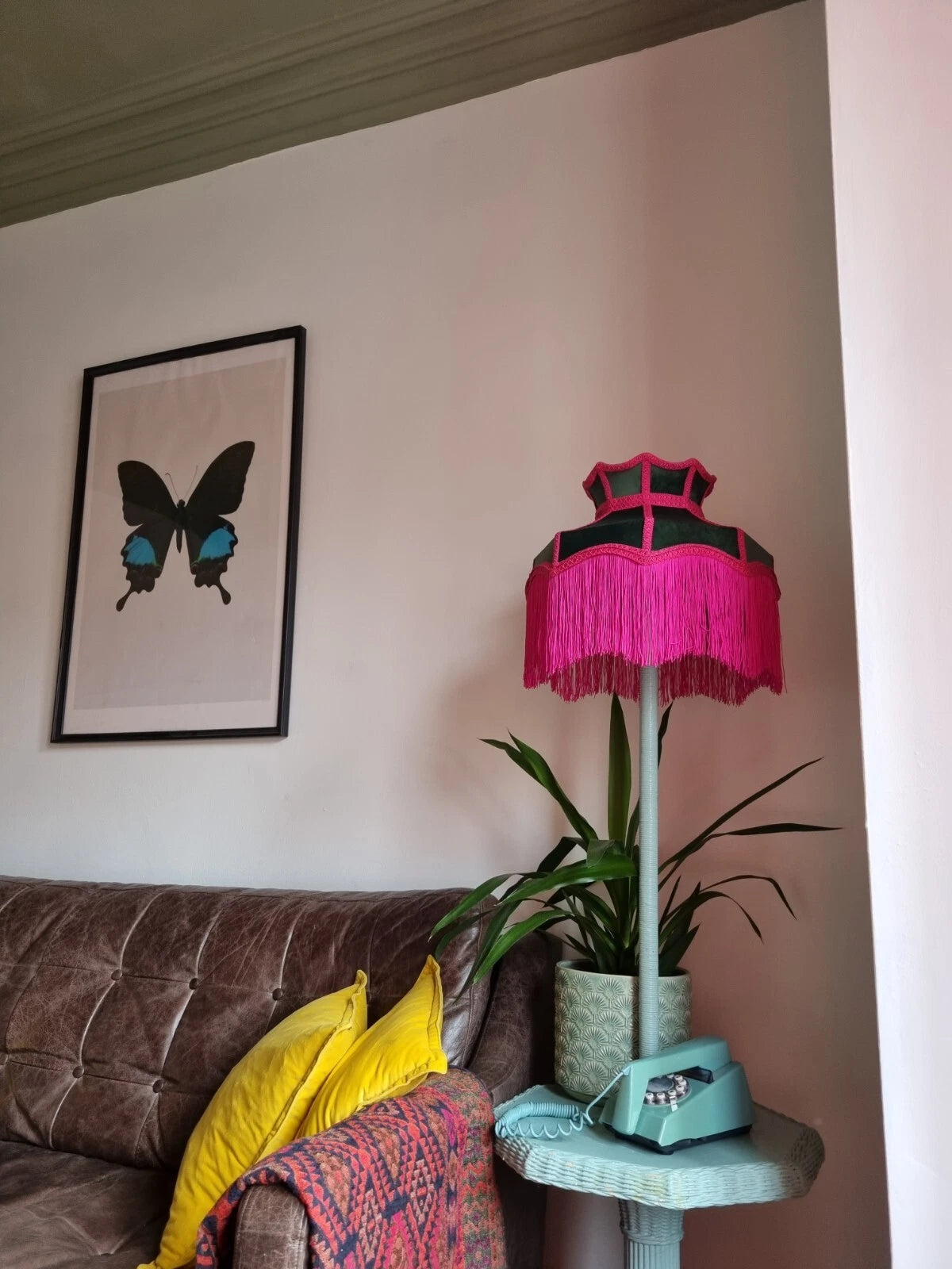 Green pink velvet lampshade crown for table light ceiling pendant standard lamp