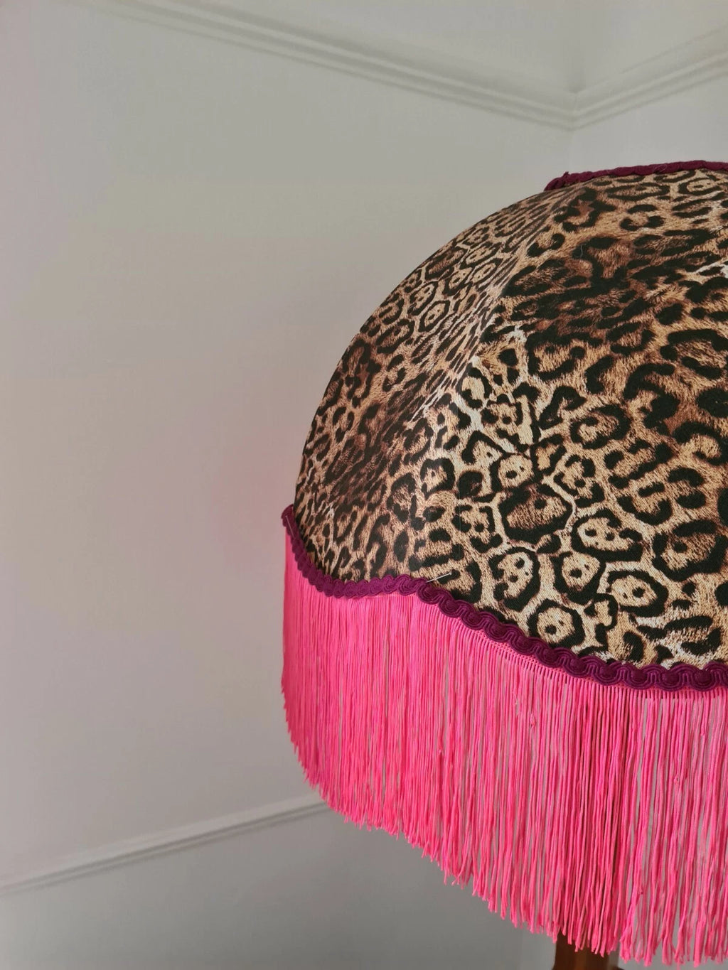 Handmade dome lampshade animal print neon pink standard lamp or ceiling
