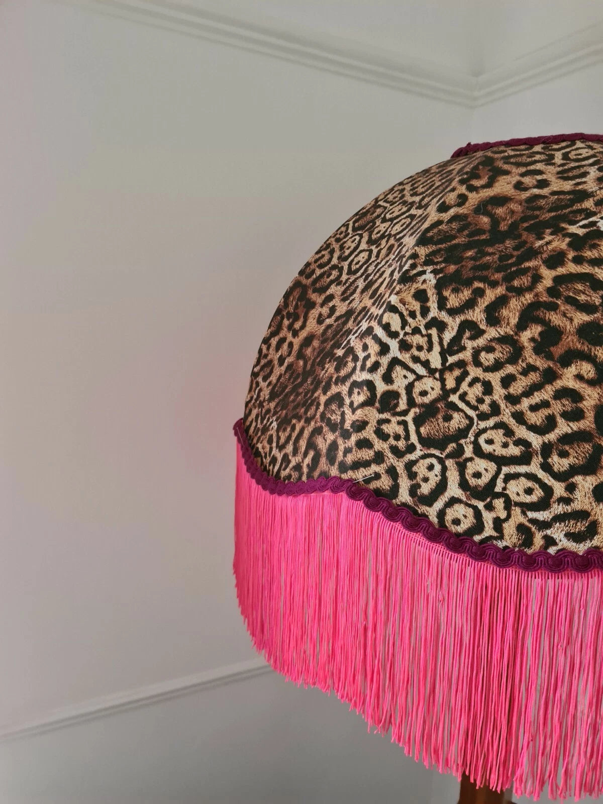 Handmade dome lampshade animal print neon pink standard lamp or ceiling