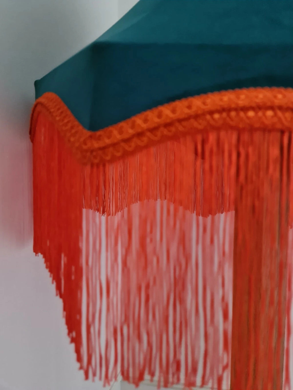 Large handmade teal blue and orange lampshade crown shape standard lamp ceiling