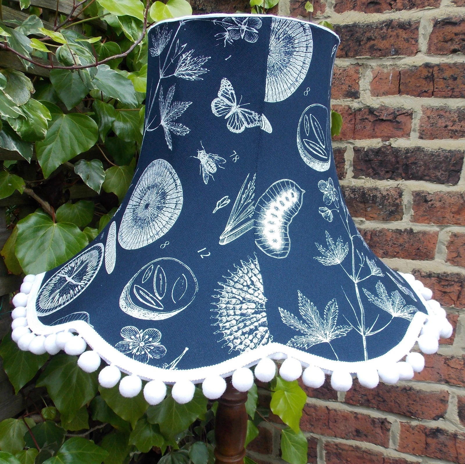 Handmade lampshade navy white blue botanical for standard lamp ceiling pendant