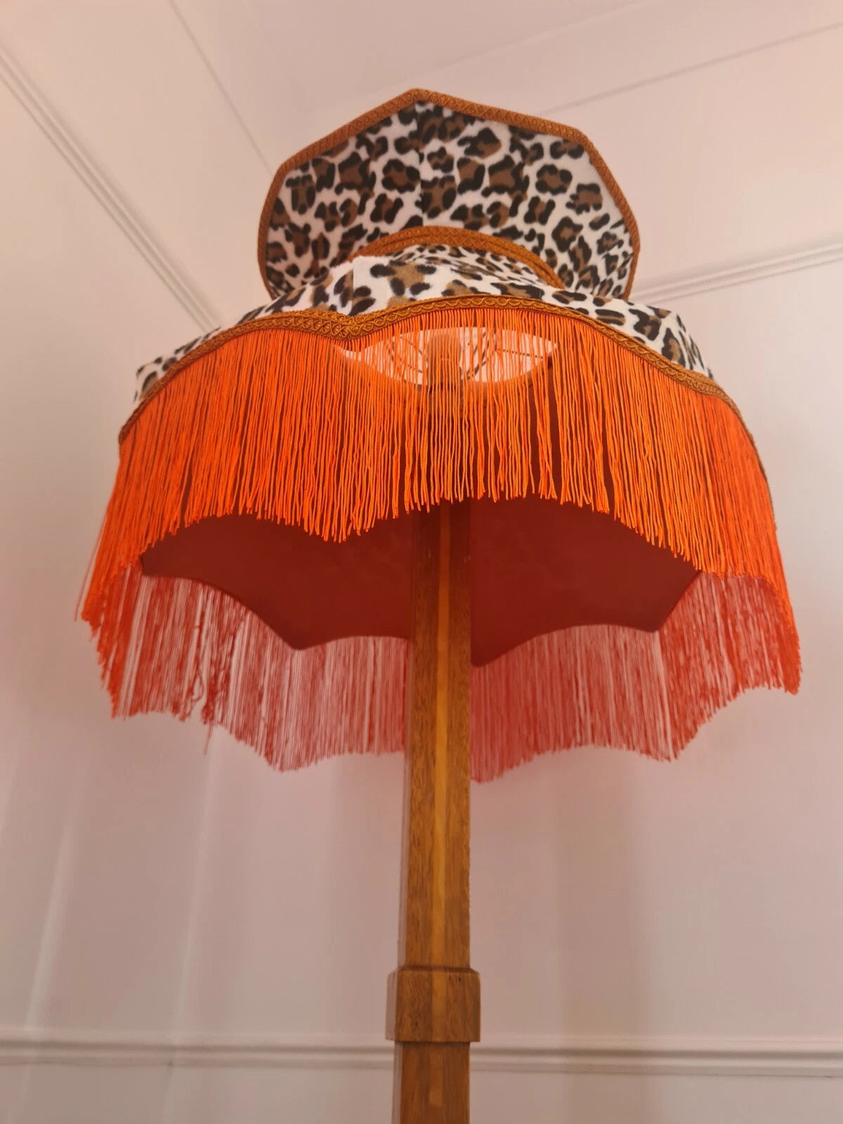 Handmade large crown lampshade orange leopard print standard lamp pendant