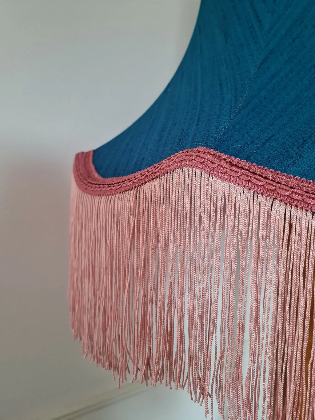 Handmade lampshade blue silk fabric pink fringe standard lamp ceiling pendant
