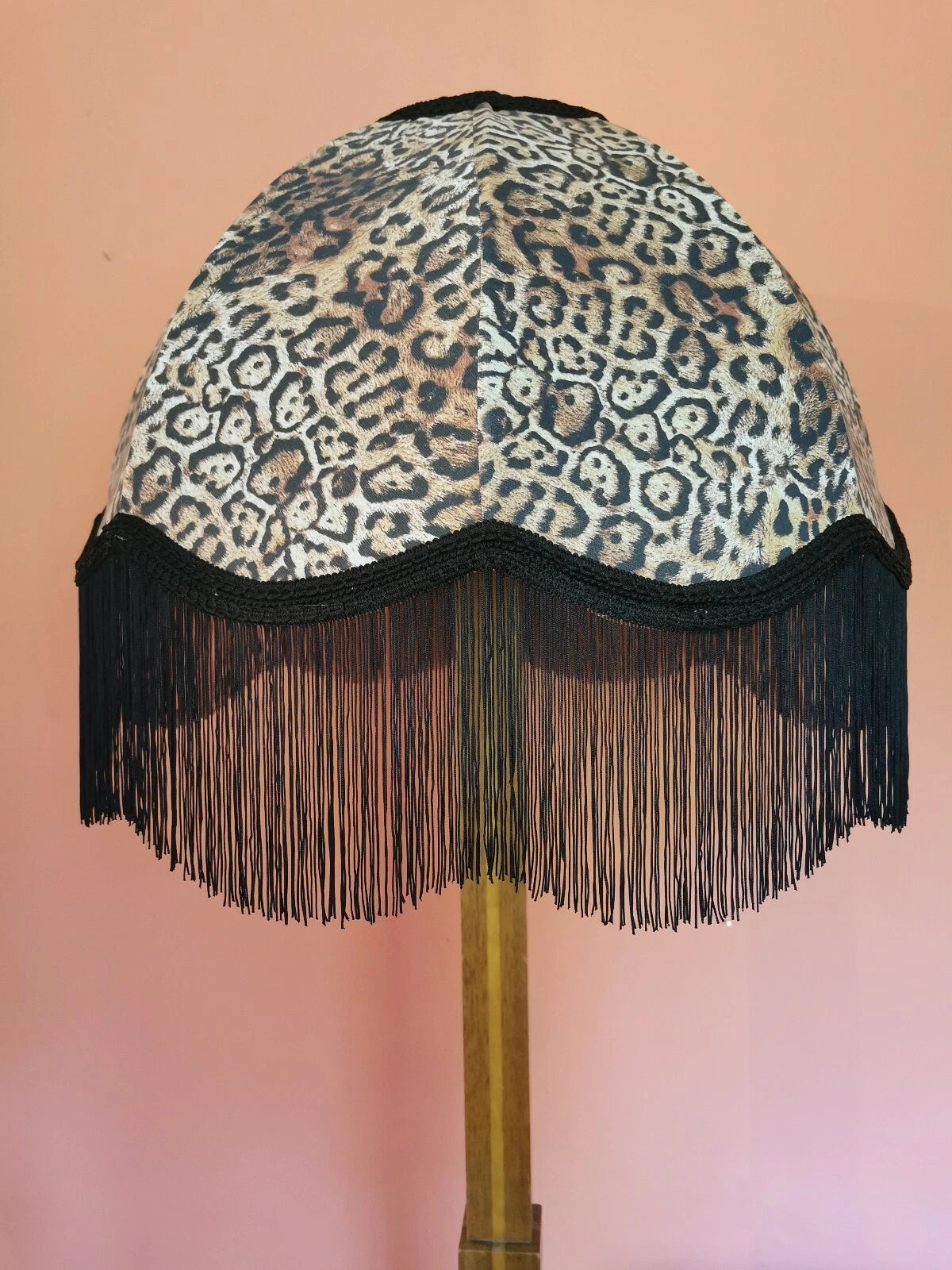 Large Lisa lampshade in leopard print animal fabric for a standard lamp ceiling