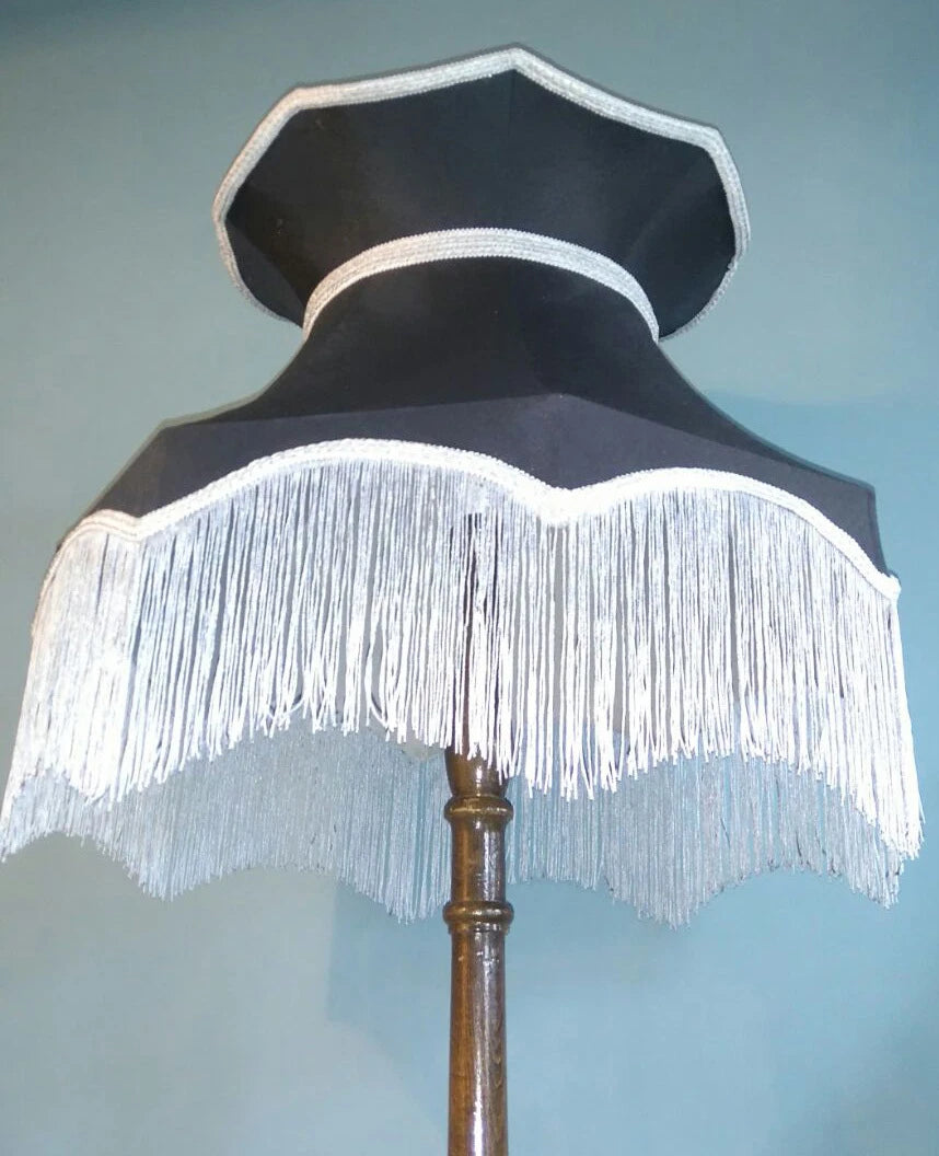 Large Taffeta lampshade  black crown shape lined for a standard lamp or ceiling
