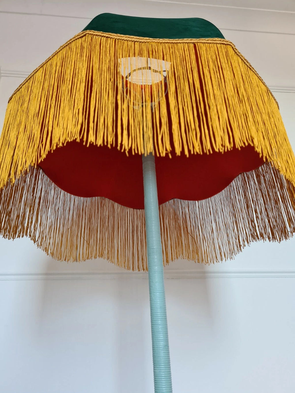 Handmade dome lampshade in green velvet fabric standard lamp or ceiling light