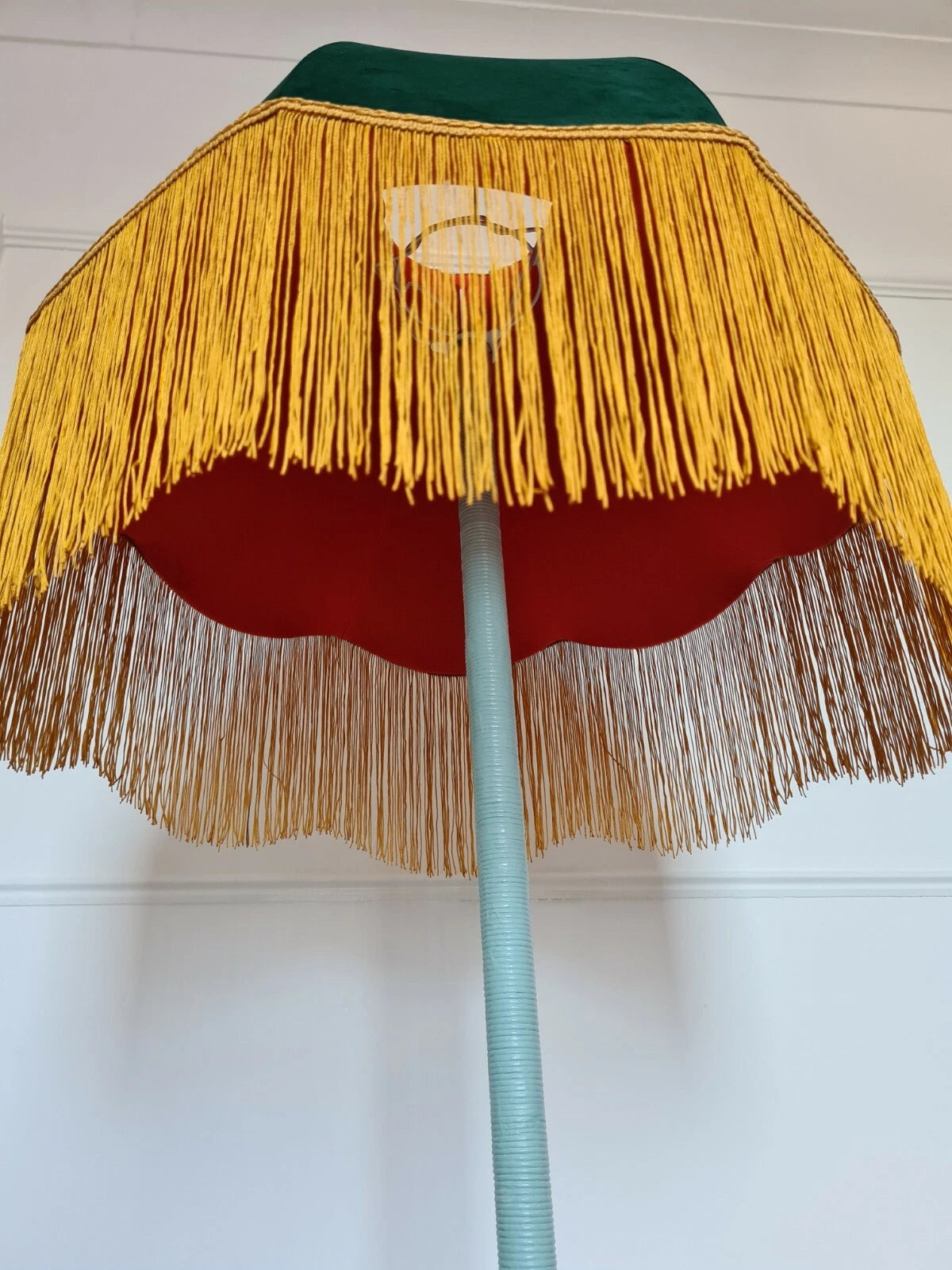 Handmade dome lampshade in green velvet fabric standard lamp or ceiling light