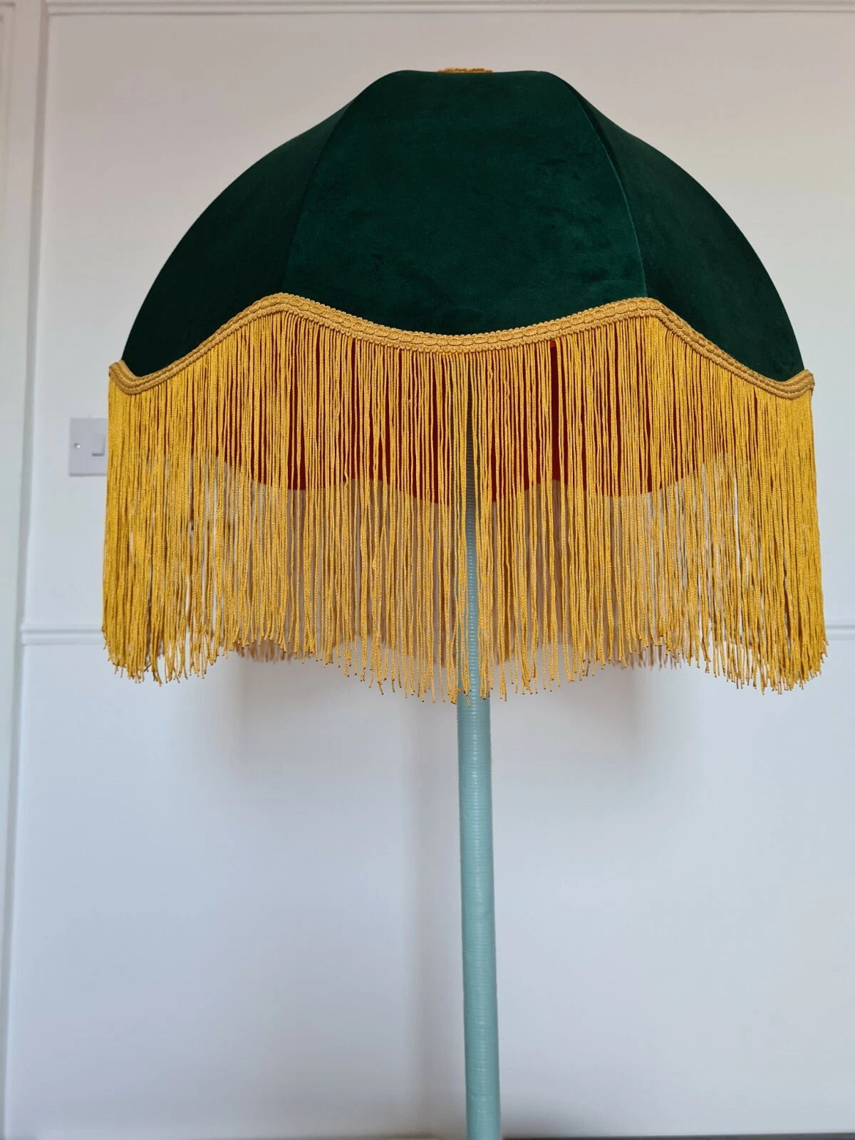 Handmade dome lampshade in green velvet fabric standard lamp or ceiling light