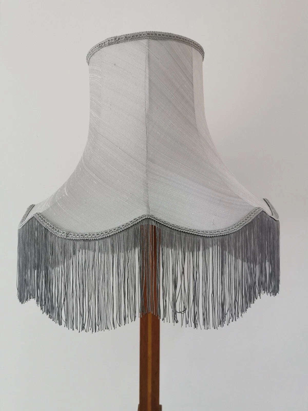 Grey silver large lampshade handmade in silk fabric for standard lamp ceiling