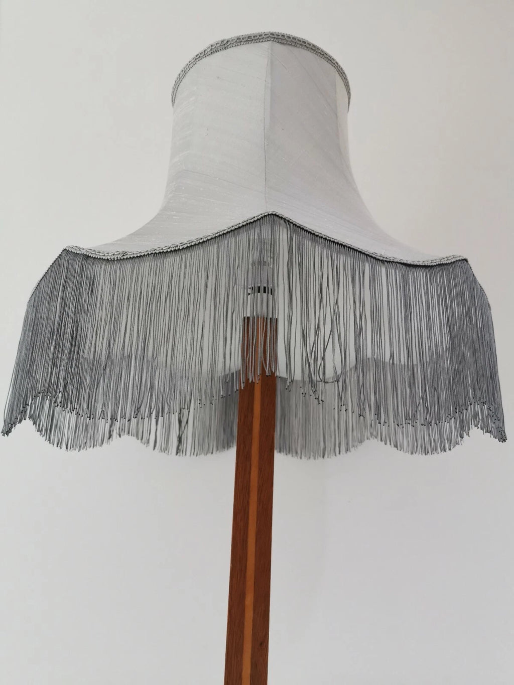 Grey silver large lampshade handmade in silk fabric for standard lamp ceiling