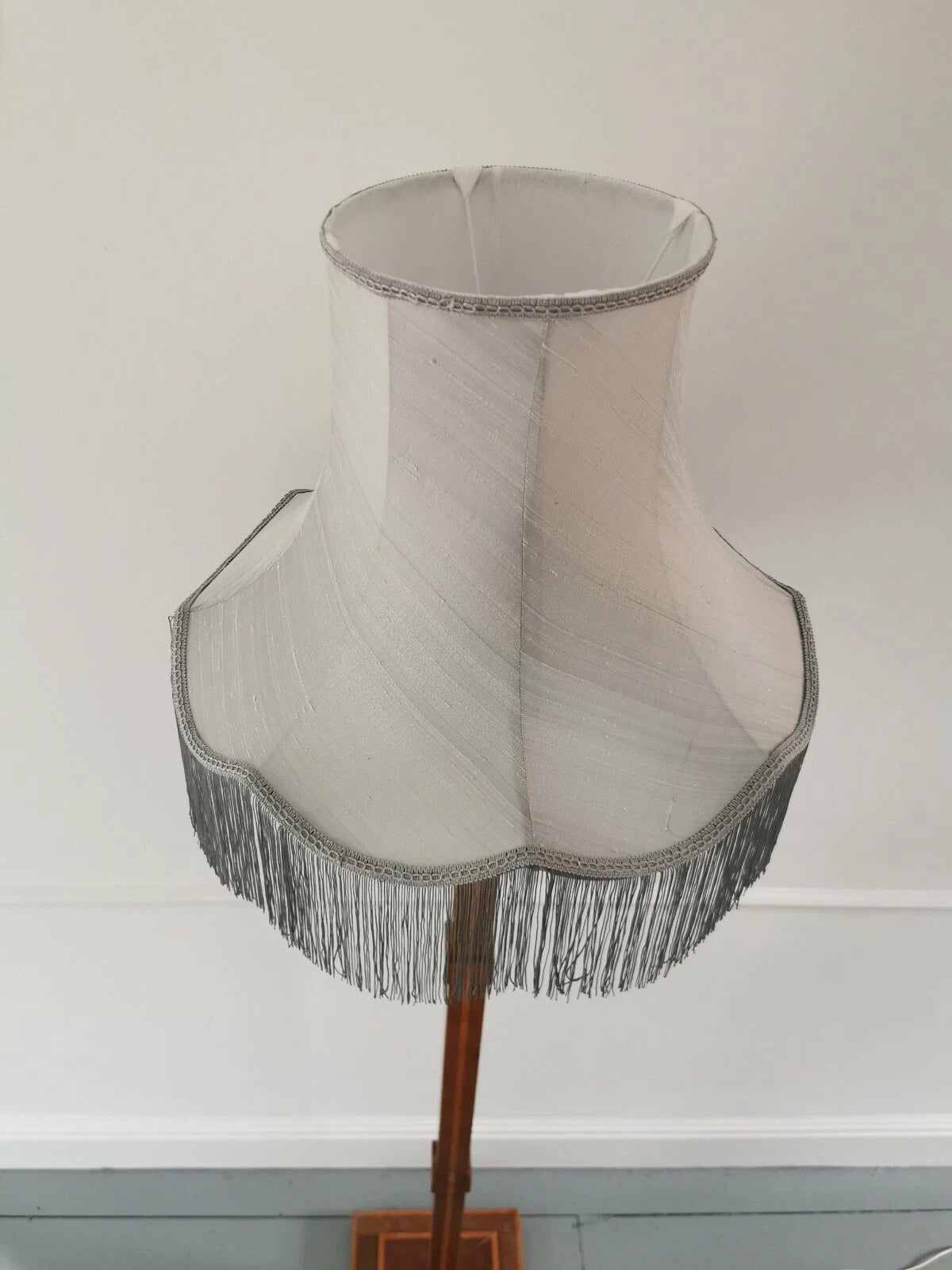 Grey silver large lampshade handmade in silk fabric for standard lamp ceiling