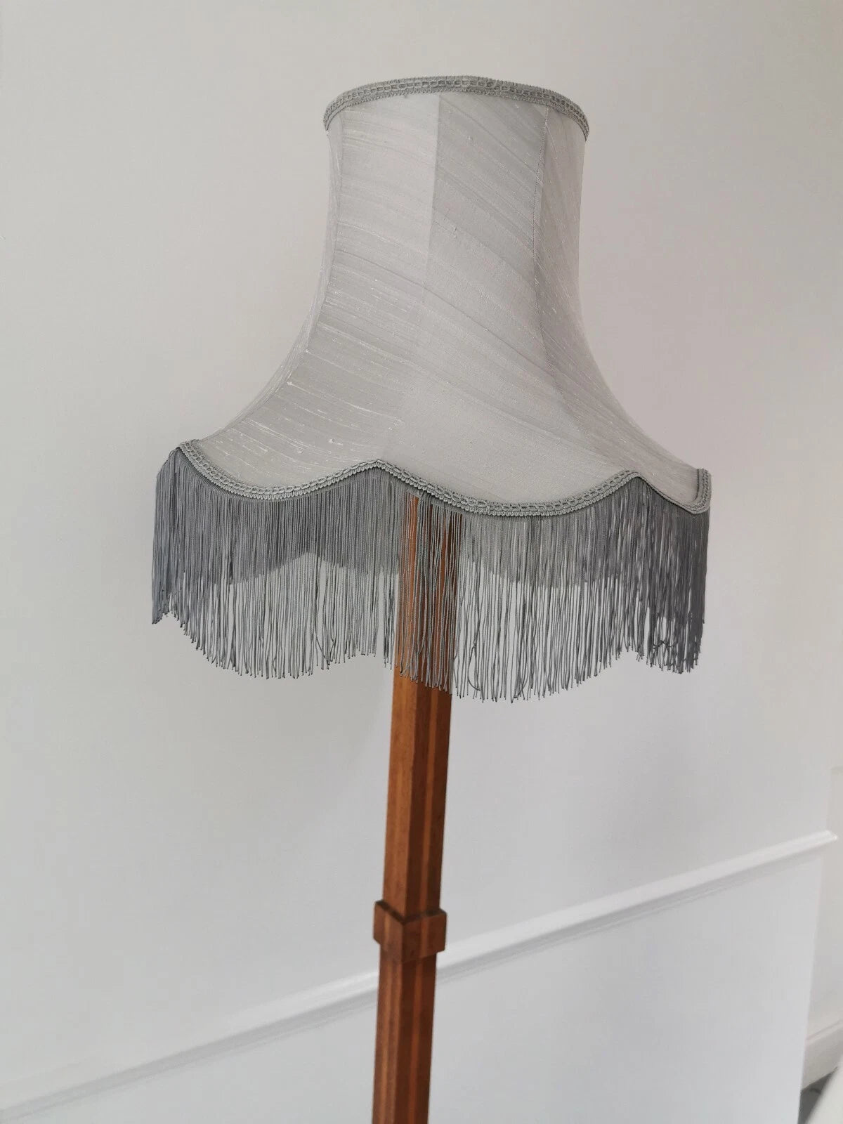 Grey silver large lampshade handmade in silk fabric for standard lamp ceiling
