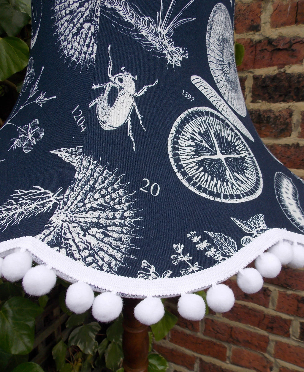 Handmade lampshade navy white blue botanical for standard lamp ceiling pendant
