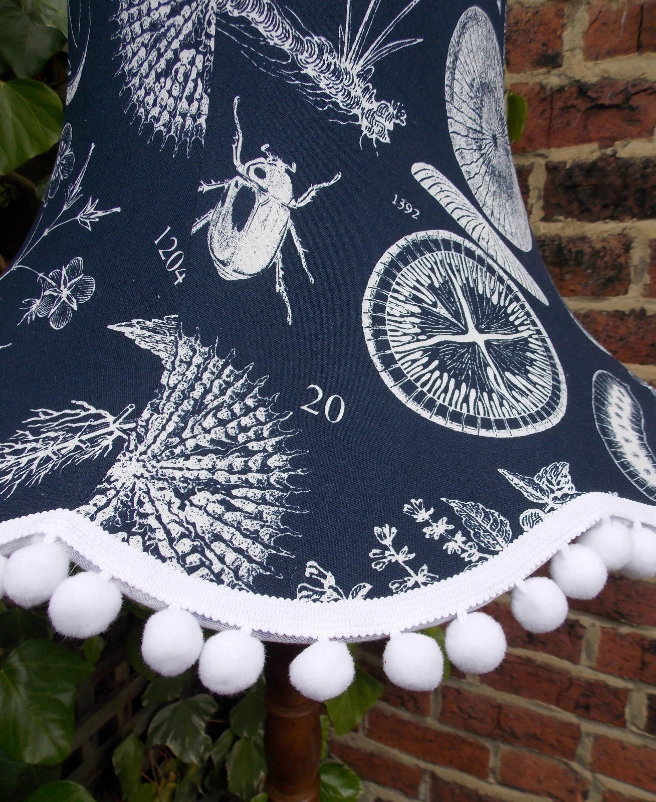 Handmade lampshade navy white blue botanical for standard lamp ceiling pendant