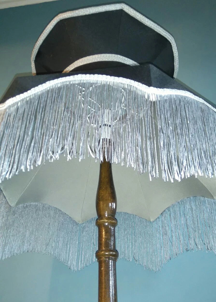 Large Taffeta lampshade  black crown shape lined for a standard lamp or ceiling