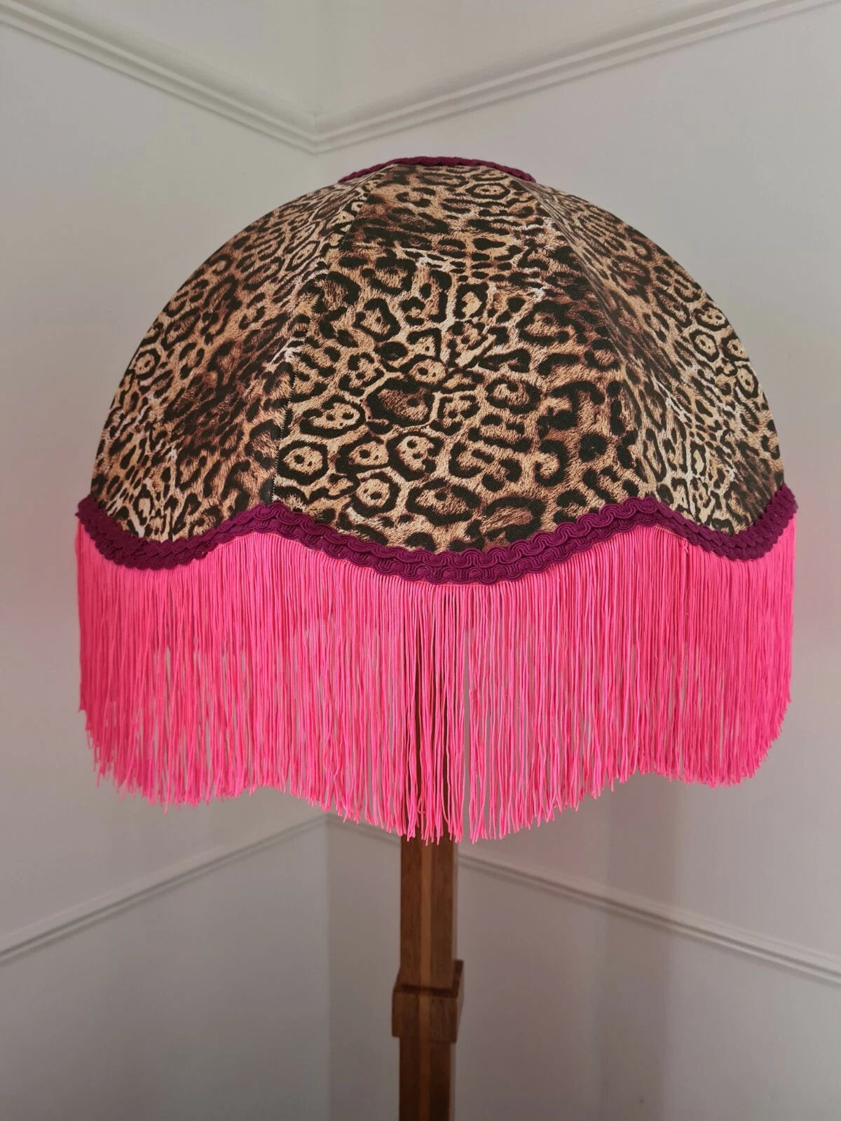 Handmade dome lampshade animal print neon pink standard lamp or ceiling