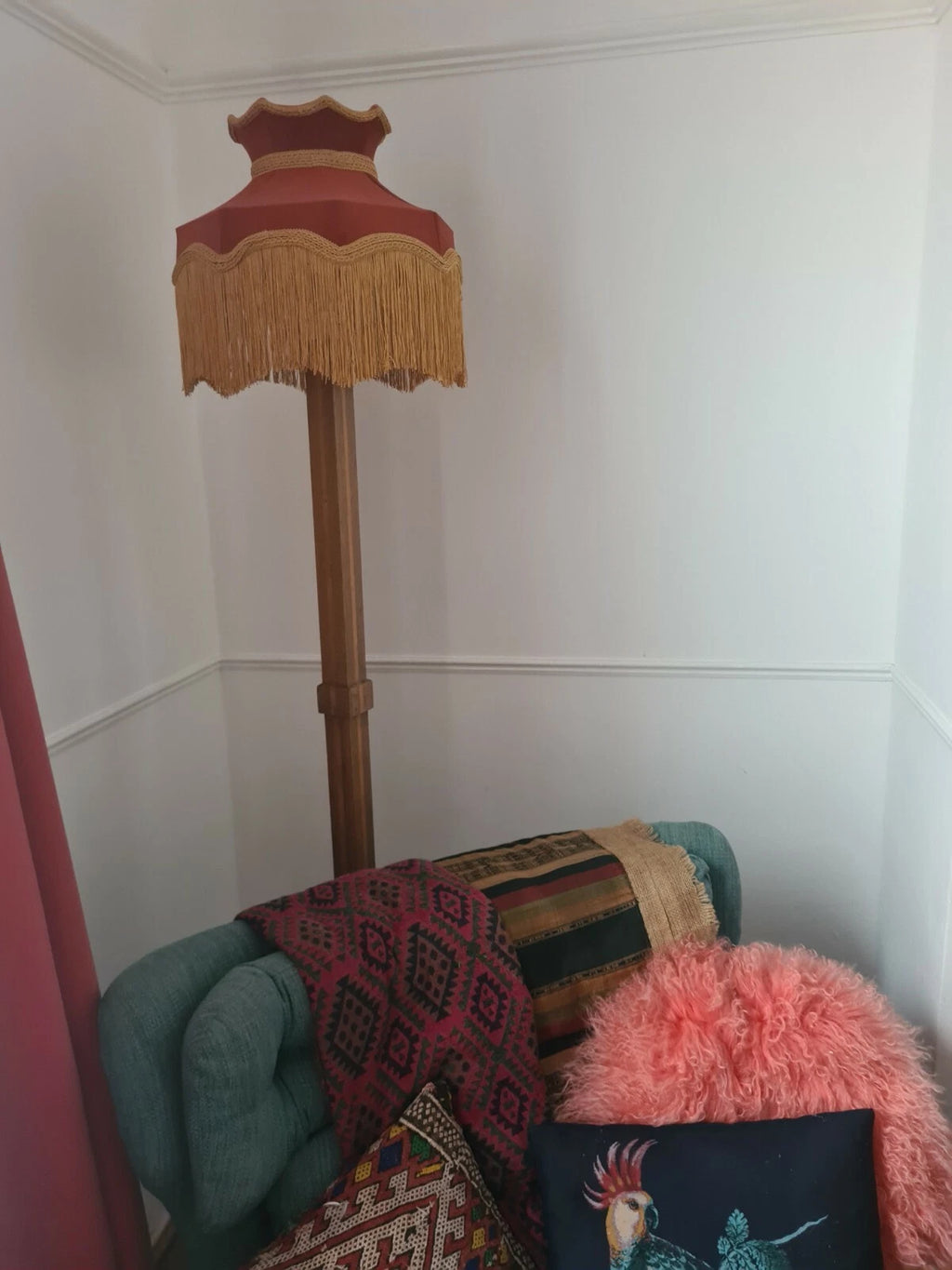 Burnt orange velvet lampshade crown shaped table light ceiling pendant standard