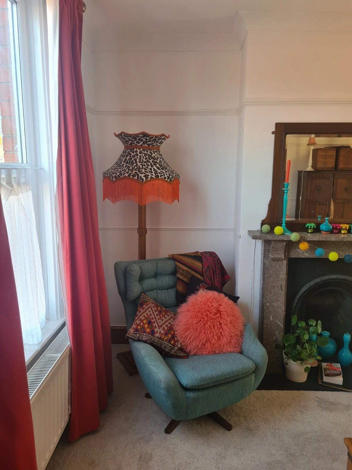 Handmade large crown lampshade orange leopard print standard lamp pendant