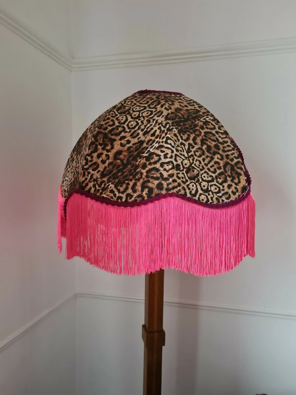 Handmade dome lampshade animal print neon pink standard lamp or ceiling